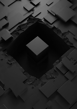 Abstract Black Cube in Crater
