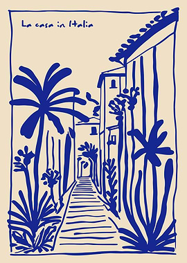 Italian Street Scene with Palm Trees