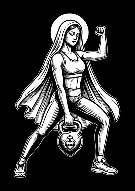 Fit Virgin Mary Lifting Kettlebell