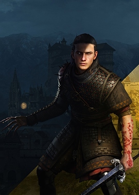 Fantasy Warrior with Glowing Eyes and Sword the blood of dawnwalker