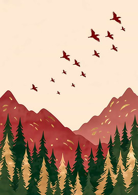 Birds Flying Over Mountains