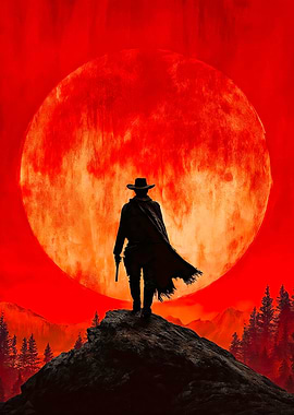 Red Moon Cowboy Western Silhouette