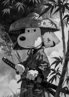 Snoopy as a Samurai in Bamboo Forest