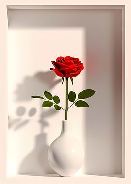 Red Rose in a White Vase