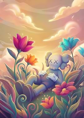 KAWS Companion in a Floral Dreamscape