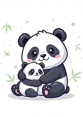 Mother and Baby Panda Hugging