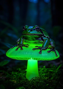 Frog on Glowing Mushroom