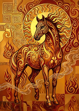 Fiery Horse with Ornate Patterns
