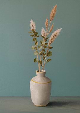 Vase with Dried Flowers and Eucalyptus