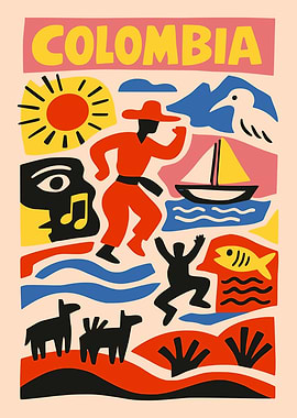 Vibrant Colombia Travel Poster