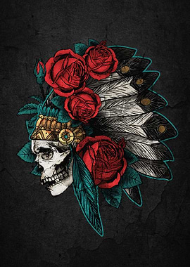 Skull with Headdress and Roses