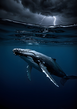Whale Under Stormy Seas