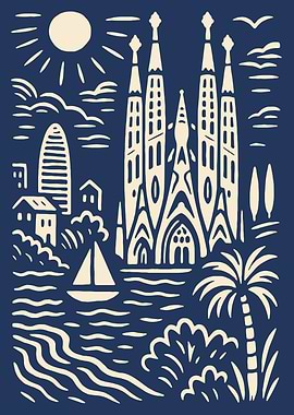 Barcelona Skyline with Sagrada Familia