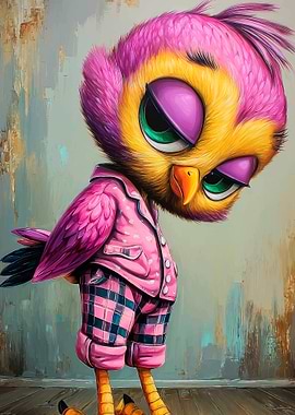 Cute Pink and Yellow Bird in Pajamas