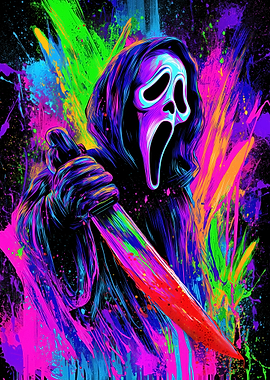 Scream Ghostface Neon Splatter Art