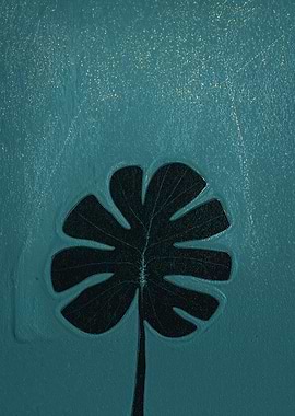Monstera Leaf Embossed Teal Background