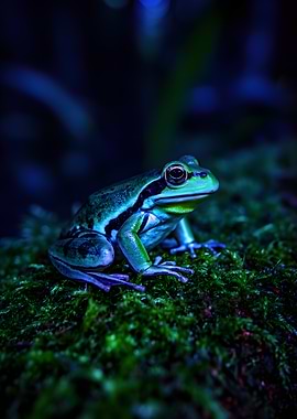 Green frog on moss