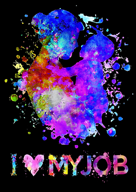 Mother and Child Silhouette with 'I Love My Job' Text