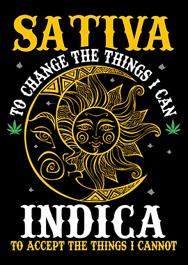Sativa Sun Moon Poster, Boho Cannabis Quote Wall Art, Celestial Tribal Print