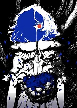 Melancholy Figure with Blue Roses