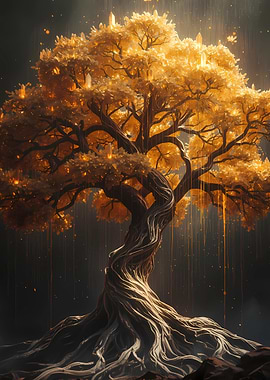 Magical Golden Tree with Crystals