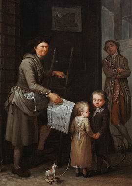 Street Vendor Selling Newspapers to Children