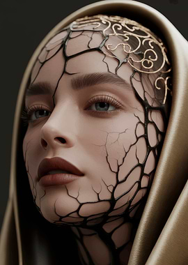 Ethereal Woman with Cracked Face