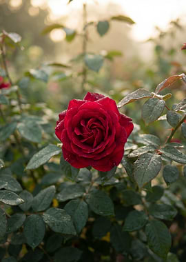 Red Rose with Water Droplets
