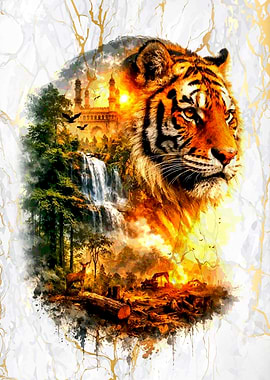 Tiger Overlooking Deforestation and Ancient City