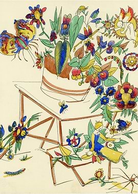Whimsical Floral and Insect Illustration