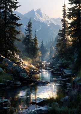 Mountain Stream in Forest