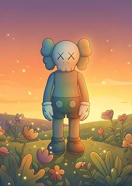 KAWS Companion in a Floral Landscape