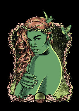 Green Woman with Hummingbirds