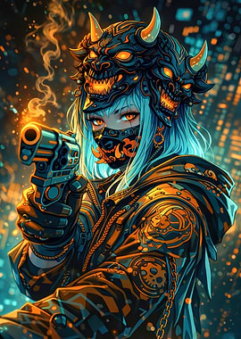 Cyberpunk Anime Girl with Gun