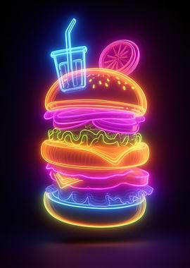 Neon Burger and Drink