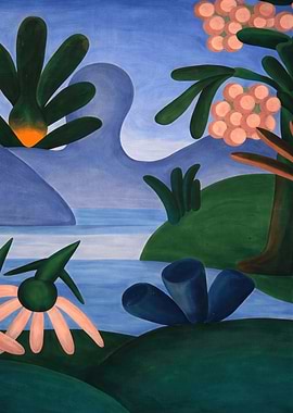 Surreal Landscape with Abstract Flora