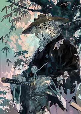 Snow Leopard Samurai with Katana