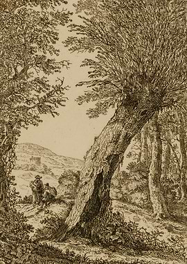 Two figures in a pastoral landscape