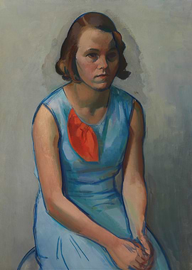 Portrait of a Young Woman in a Blue Dress