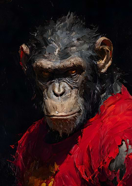 Chimpanzee in a Red Shirt