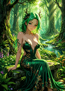 Forest Nymph in Green Dress
