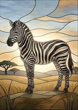 Stained Glass Zebra in Savannah African Safari Wildlife