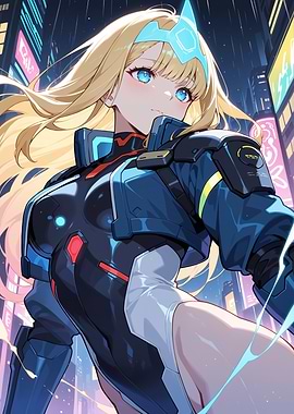 Cyberpunk Anime Girl in City