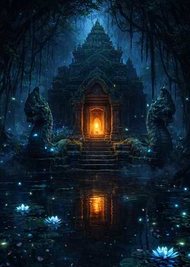 Enchanted Jungle Temple at Night