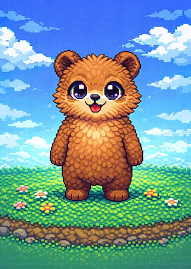 Pixel Art Bear in a Field