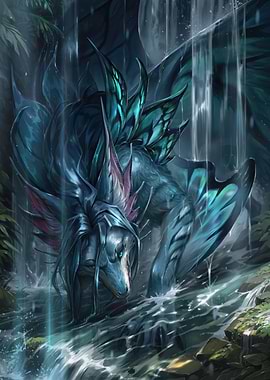 Mythical Creature in Waterfall