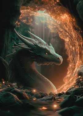 Dragon in a mystical cave