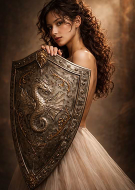 Fantasy Warrior Woman with Dragon Shield