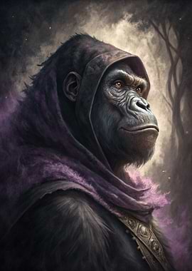 Gorilla in a purple hood