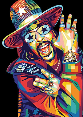 Bootsy Collins Colorful Portrait of a Man in a Hat